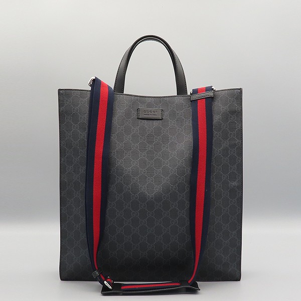 Gucci 495559 black color soft GG logo Supreme PVC shopper tote bag + shoulder st