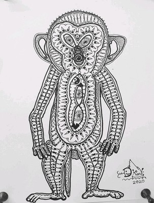 Original Froody Doodle signiertes Kunstwerk Tintenskizze. ''Oi, du frecher Affe!'' OOAK