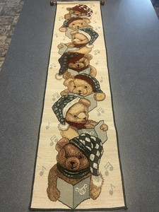 Teddy Bear Cloth Wall Hanging - 35” X 9”￼- Bears In Nightcaps Singing