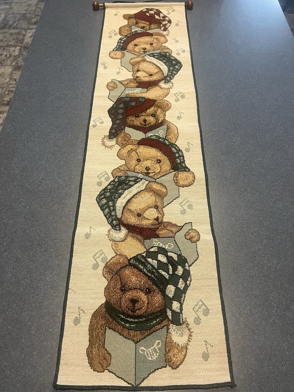 Teddy Bear Cloth Wall Hanging - 35” X 9”￼- Bears In Nightcaps Singing