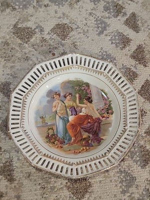 A C S BAVARIA MARK PIERCED GOLD DECOR PORCELAIN ANCIENT GREEK MOTIF  DISH PLATE 