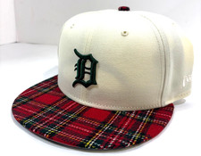 Detroit Tigers MLB NE Plaid Visor Snapback Hat~Cream/Red Plaid