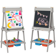 AIYAPLAY Double-Sided Art Easel for Kids with Paper Roll, Storage Boxes