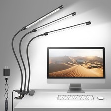 3-Head LED Desk Lamp with Clamp, Eye-Caring Clip-on Light for Home Office, 4 ...