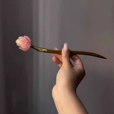 Vintage Lotus Wood Hairpin, Pink Flower Hair Stick, Hanfu Hair Stick
