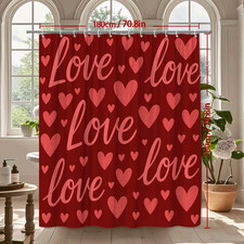 Love Shower Curtain - Red Hearts Patterned Fabric for Bathroom Decor
