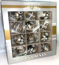 SHINY BRITE Halloween Ornaments Day of the Dead Sugar Skulls Gold/Silver 12 Set