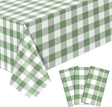Sage Green Gingham Tablecloths, 54x108 Inch, 3 Pack for Events and Parties
