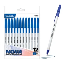 BAZIC Nova Blue Color Stick Pen (12/Pack), pack of 24
