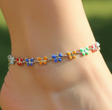 Elegant Silver Tone Anklet Silver Plated Multi Color Butterfly Charm Designer