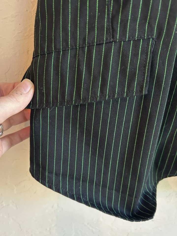 Vintage Y2K Tripp NYC Vest M Cyber Mall Goth Emo Rave Pinstripe Green Batwing - Image 4 of 4