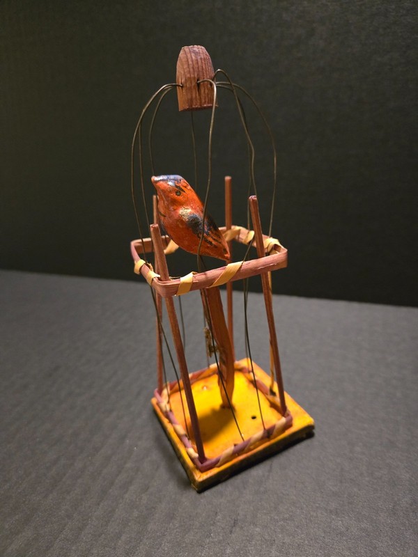 Pennsylvania Folk Art - Handmade Painted Bird in Cage - Early 1900's