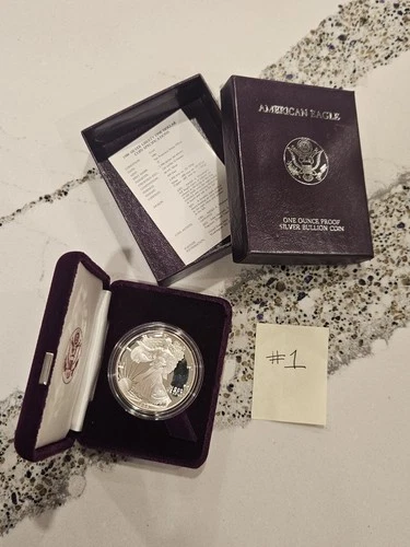 1986-S American Silver Eagle Proof $1 1 oz .999 Silver - OGP Box & COA #1