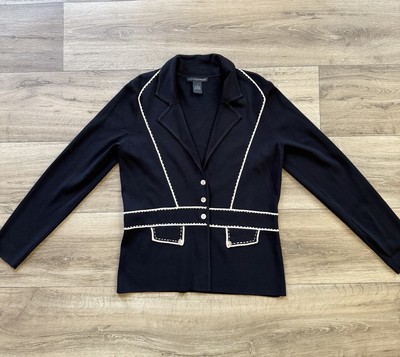 Grace Elements Blazer Cardigan Women's Medium Black & Off White Print