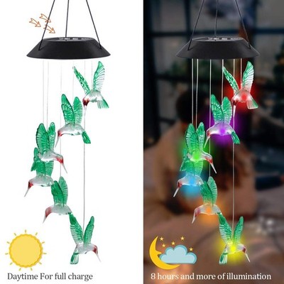 Campanas De Viento Solares Con Colibrí | 37 Pulgadas | Luz LED Color Cambiante | Impermeable