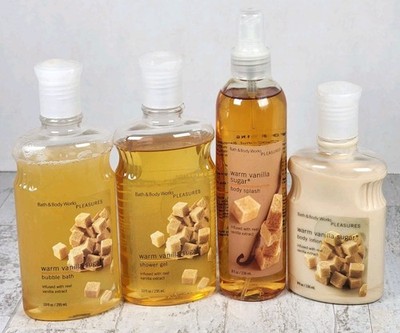 Bath & Body Works Warm Vanilla Sugar 4 NEW Bubble Bath Body Splash Lotion Gel