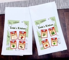 Juego de 2 toallas de cocina nombre personalizado especias plato toalla tinta en 100 % algodón 28x28
