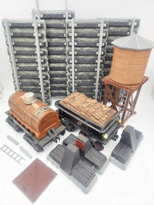 JIM BEAM decanter train collection of TRACKS-WATER TOWER- TWO CARS-MISC.