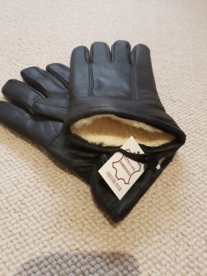 HANLIN GENTS LEATHER GLOVES SOFT NAPPA LEATHER BLACK LAMBSWOOL LINED