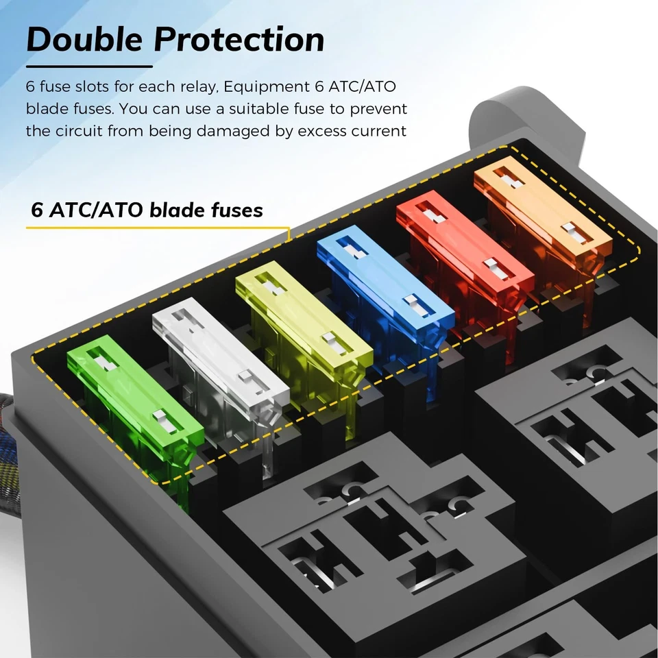 12V Automotive Relay Box 6 Way Relay Fuse Box, with 12 AWG Pre-Wired - Image 4 of 4