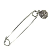 Safety Pin Brooch Silver Tone Cursive Initial Letter A Charm Dangle USA Made 2"