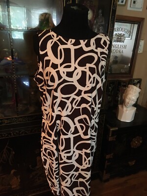 DRESS BARN MIDI SHIFT DRESS GEOMETRIC PLUS SIZE 16 STRETCHY SLEEVELESS  RETRO