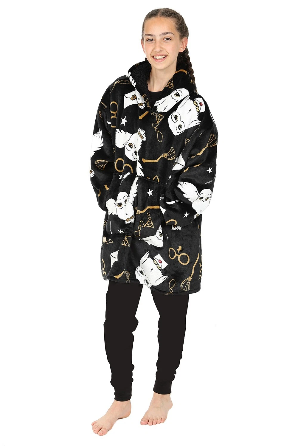 Harry Potter Hedwig Girls Black Oversized Blanket Hoodie