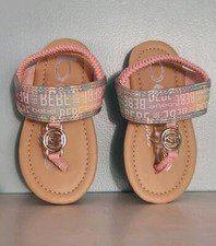 BEBE Sandals Girls Two Strap Rainbow Glitter Sandals Flats Size 7 NEW No Box