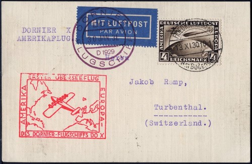 Dt. Reich 1931 DO-X PK 1. Überseeflug 4 RM Südamerikafahrt Schweiz 7 d DOX/ 1022