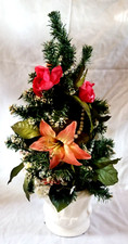 Christmas Tree Floral Arrangement in Porcelain Vase Desk Top Table Centerpiece