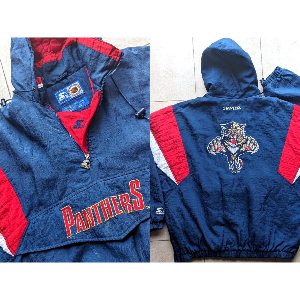 Florida Panthers CATS 90s STARTER puffer 1/2 jacket 2XL navy red