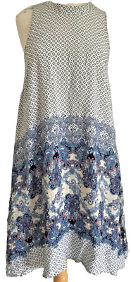 Alya High Neck Tunic Dress, Sundress, Shift M Blue Paisley, Sleeveless Chic Boho