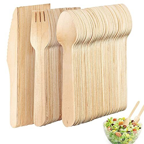 300 Pezzi Posate, Posate di Legno, Posate in Legno Ecologiche, (B1x)