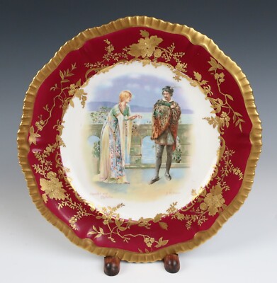 Antique Hammersley Raised Gold Shakespeare Hamlet & Ophelia Bone China Plate