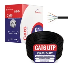 CAT6 1000FT Black UTP Ethernet Cable 23AWG Network LAN Solid Bulk Wire Pull Box