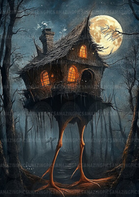 Baba Yaga Hexenhütte Mystisch Slawisch Folklore Fantasy Märchen Kunstdruck y89