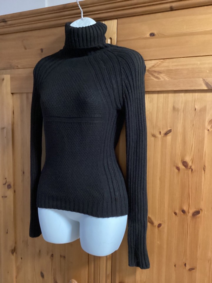 Black cable rollneck jumper size small in women's eBay