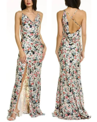 Cinq à Sept Julissa Garden Bloom 100% Silk Cowl Neck Gown Papyrus Multi 0-2 $795