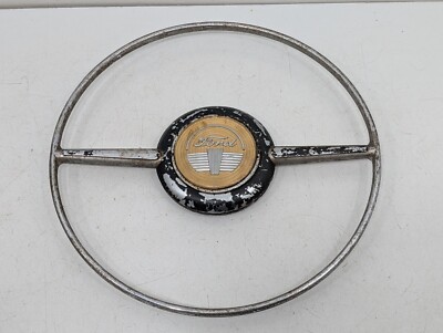 VINTAGE OEM FORD HORN RING BUTTON EMBLEM STEERING WHEEL TRIM USED PART 1942 1946