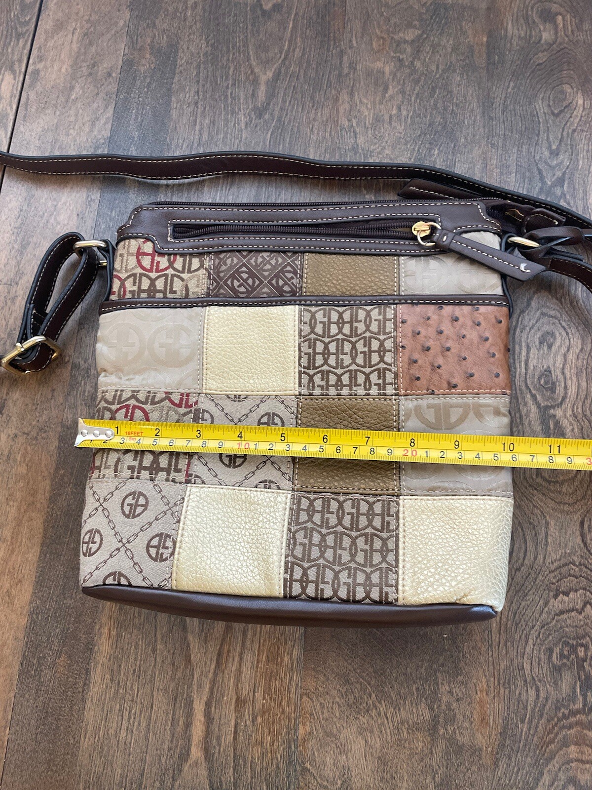 GIANI BERNINI Leather Canvas Logo Patchwork Cross… - image 4