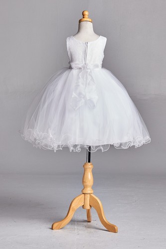 NEW White Lace Tulle Dress w/ Fishing Line Flower Girl Communion Baptism #015 - Picture 4 of 5