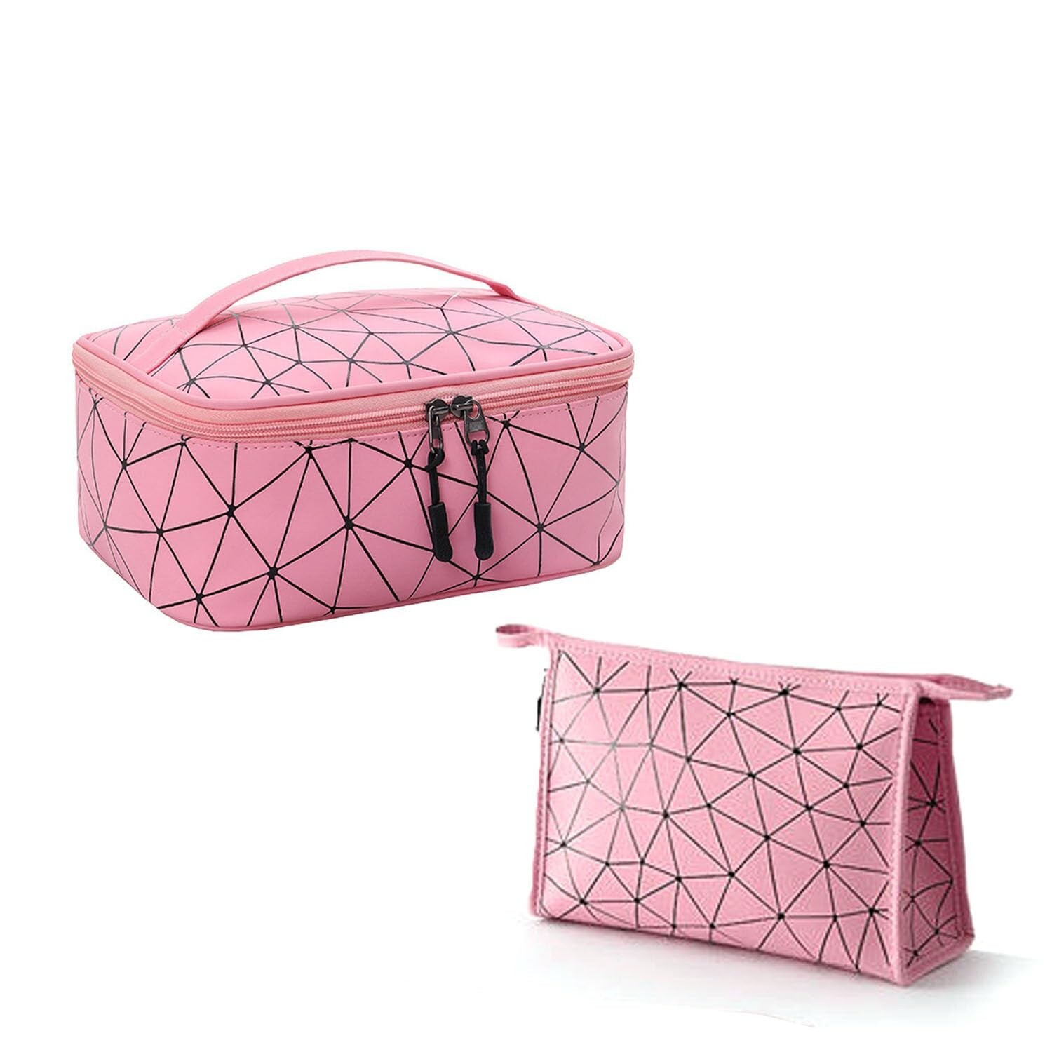 2 Large PU Makeup Bags for Women Spacious Travel Toiletry Organizer
