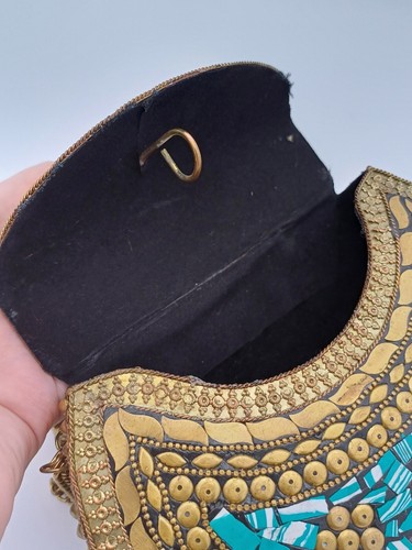 Stunning Ethnic Gold Tone Metal Handmade Mosaic Top Handle & Cross Body Handbag - Picture 15 of 17