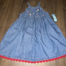 NWT Girls Lightening Bug Sz 7 Chambray Denim Dress W Embroidered Stars Patriotic