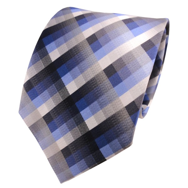 Tigertie Seidenkrawatte Blau Anthrazit Grau Silber Kariert - Krawatte Seide Silk-image