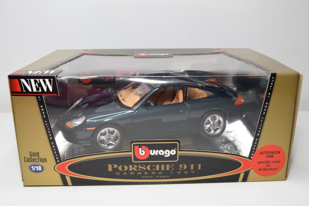 BURAGO 1/18 – Porsche 911 Carrera 1997 – Vert – Réf 3385 – Miniature Métal – Occasion