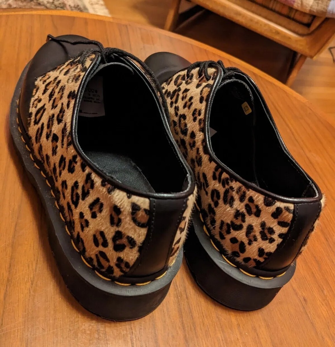 RaRe LiMiTeD Dr Martens Black Leather Leopard Fur Shoes 9 D2i16
