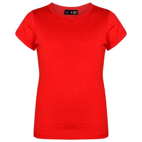 vidne Skabelse strukturelt Kids Girls Red Designer T Shirts 100% Cotton Plain School T-Shirt Top 3-13  Year | eBay