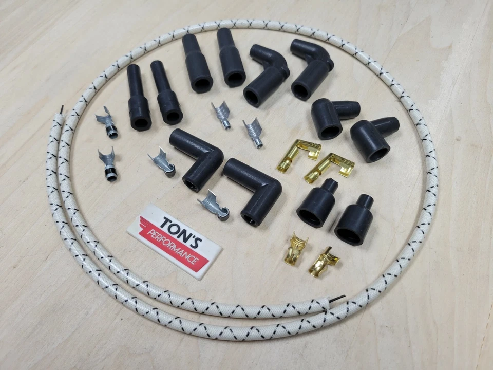 Kit de cables de bujía universal Harley Davidson blanco negro tela trenzada 8 mm hágalo usted mismo Foto 2 de 4