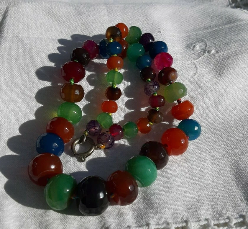 Edelstein Vintage Halskette Perlenkette Handmade Smaragde Amethyst Heilsteine - Bild 4 von 4